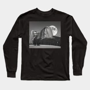 Moon and Half Dome - Reimagined Black and White Landscape Long Sleeve T-Shirt